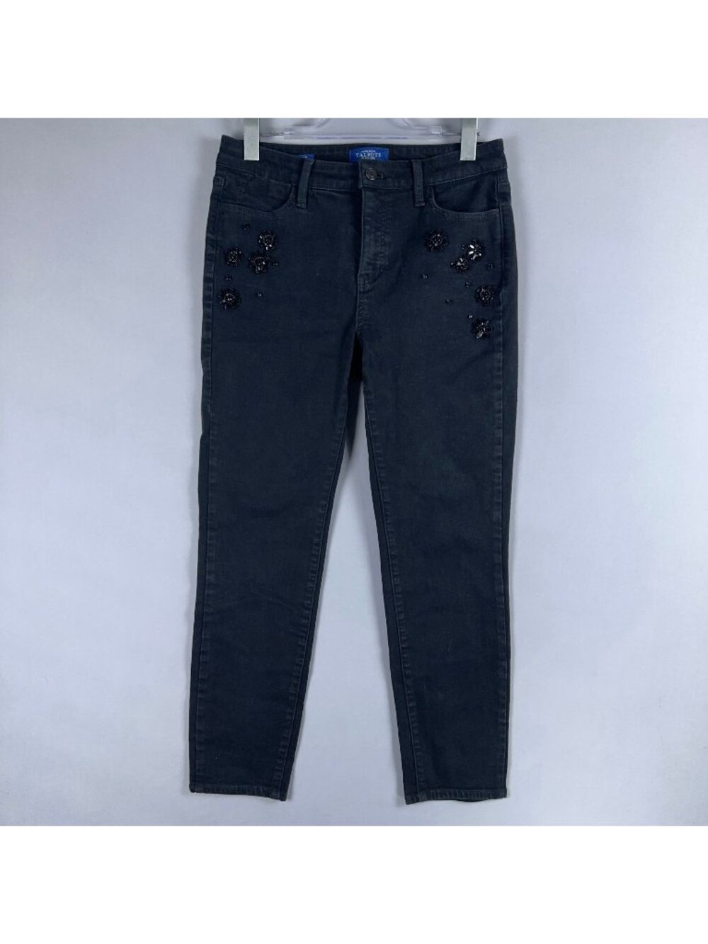 Talbots Jeans Size 8 Black Slim Ankle Floral Beaded Embellishments Dark Wash